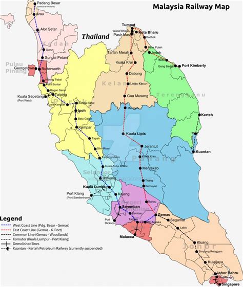 Malaysia Railway Map Train Map Of Malaysia South Eastern Asia Asia