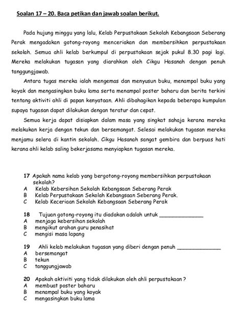 Menulis semula ayat dengan menggunakan huruf besar dan tanda baca yang betul.1. Soalan Pemahaman Bahasa Melayu Tahun 3