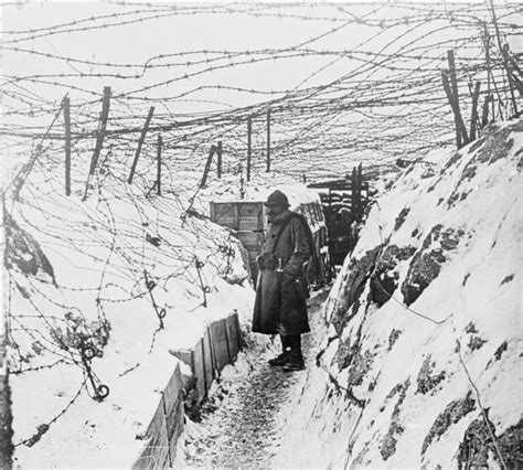 Trench In The Snow In Alsace 1915 1916 Barbed Wire Is Often Under