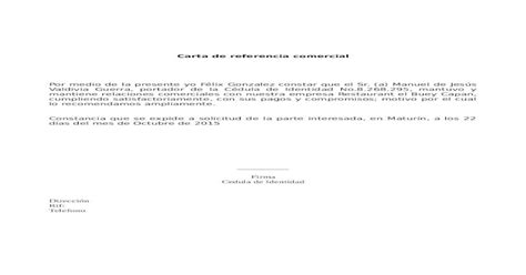 Modelo Carta De Referencia Comercial 2 Doc Document