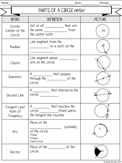 Identifying Parts Of A Circle Worksheets