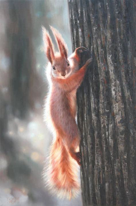 Squirrel On A Tree Art Squirrel Oil Painting Animals Realism Etsy