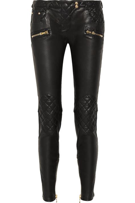 Balmain Quilted Leather Skinny Pants In Black Lyst