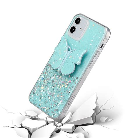 apple iphone 11 pro max case cute butterfly stand glitter epoxy hybrid teal