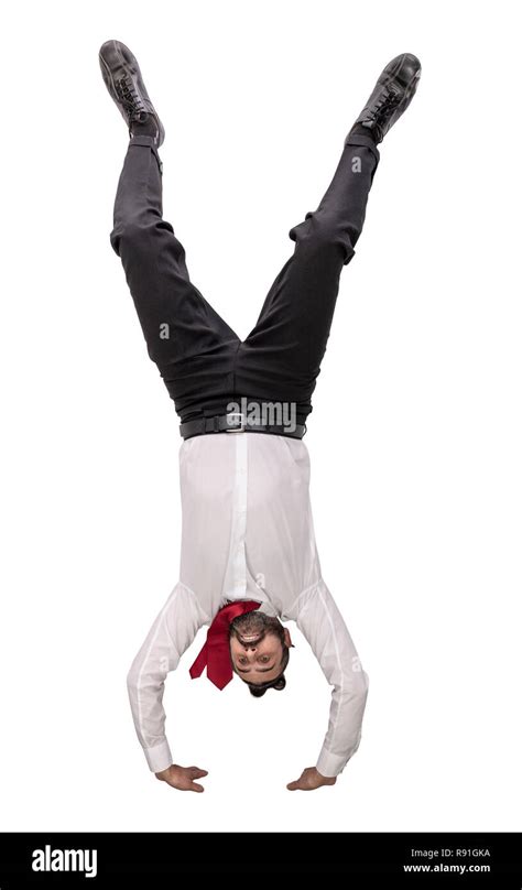 Man Upside Down Isolated On White Stock Photo Alamy