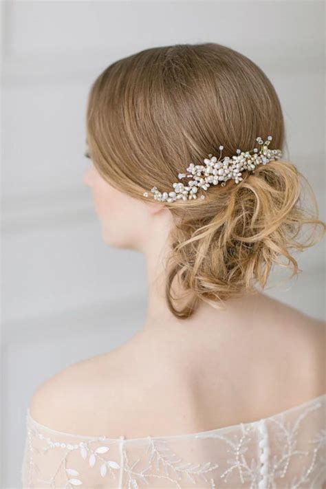 Wedding Pearl Hair Piece Gold Swarovski Headpiece Bridal Hair Comb