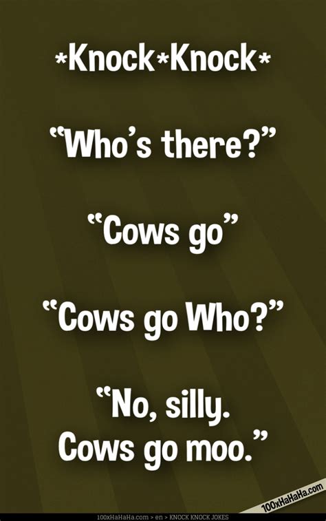 Knock Knock Joke Cows Go Cows Go Who No Silly Cows Go Moo