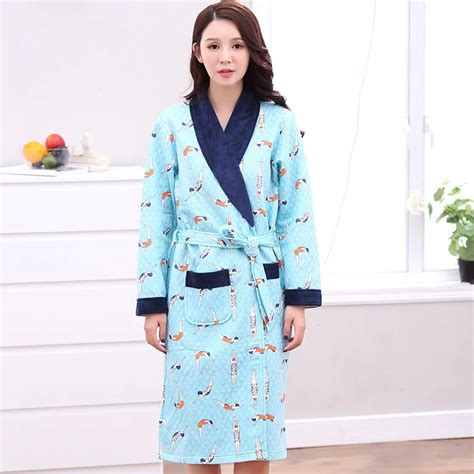 Winter Lovers Adult Stitch Quilted Soft Bathrobe V Neck Women Nightgown Home Clothes Warm Bath