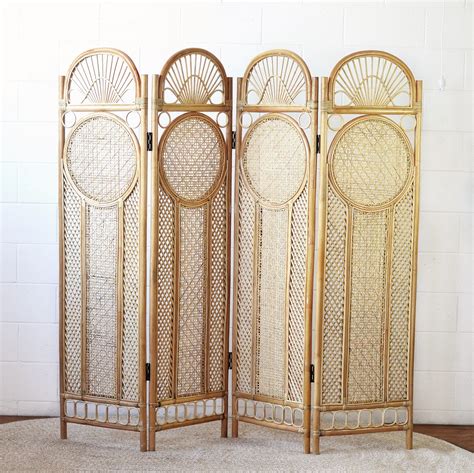Round Rattan 4 Panel Screen Room Dividern Paradise Living Co