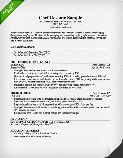 Chef Resume Template Resume Samples