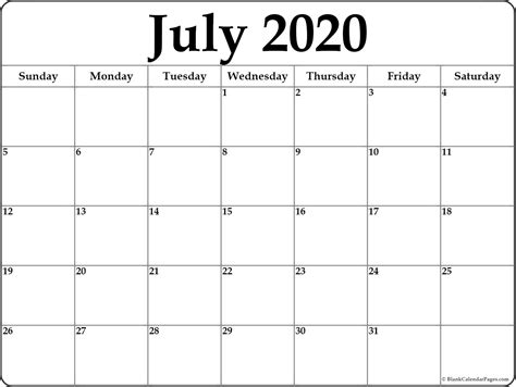 Print A Calendar July 2020 Calendar Printables Free Templates