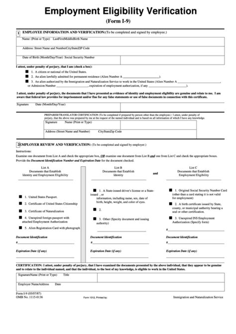 Employment Eligibility Verification printable pdf download