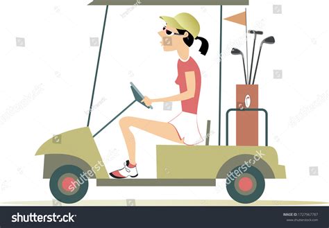 Golfer Woman Golf Cart Illustration Pretty Stock Vector Royalty Free