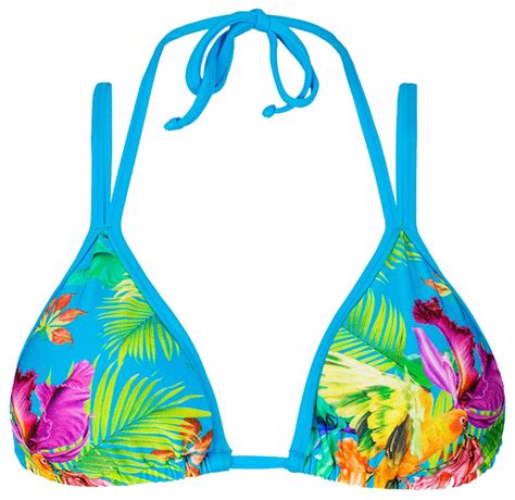 Triangle Bikini Top In Tropical Flower Print With Double Straps