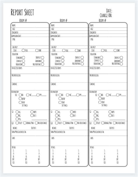 Nursing Report Sheet Nurses Report Sheet Digital Print Etsy Nurse