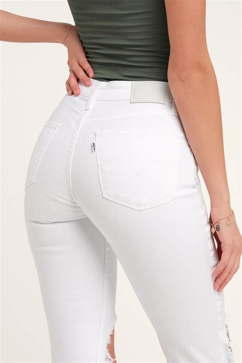 Levis 721 White Skinny Jeans High Rise Distressed Jeans Lulus
