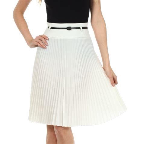 Sakkas Knee Length Pleated A Line Skirt With Skinny Belt Sakkas Store