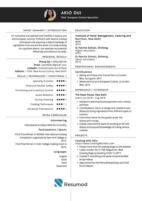 Sample Resume Of Chef Commis Sous With Template And Writing Guide