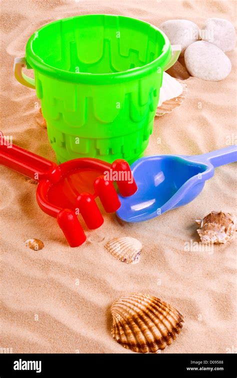 Childrens Toys Bucket Spade And Shovel On Sand Stock Photo Alamy