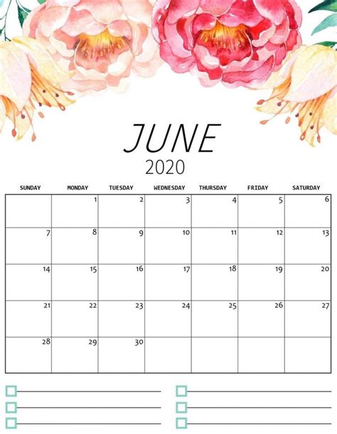 Floral June 2020 Calendar Template Calendar Printables Printable