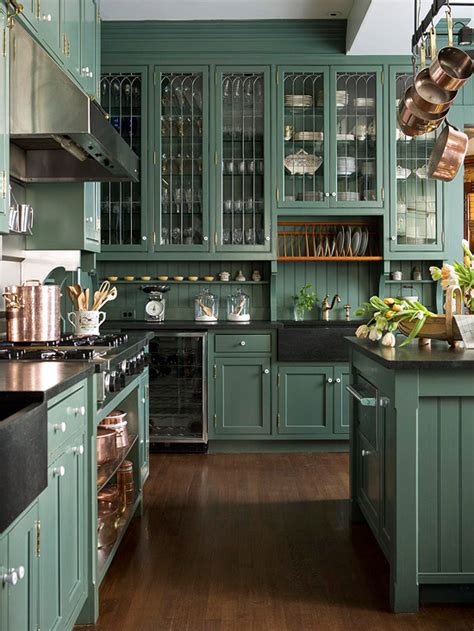 Hunter Green Cabinets Country Kitchen Bhg