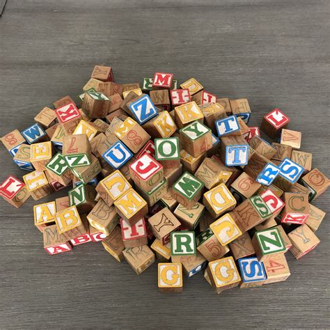 Vintage Wooden Alphabet And Number Blocks 185 Pieces 6 Full Set Plus