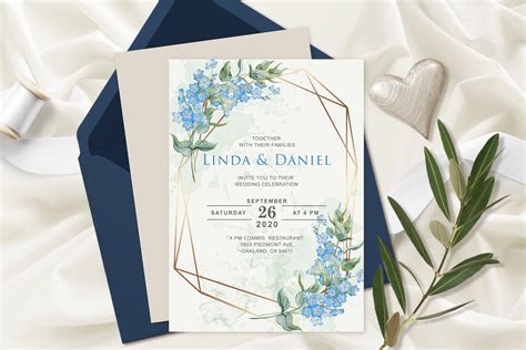 Blue Wildflowers Wedding Invitation Template Flower Wreath Etsy