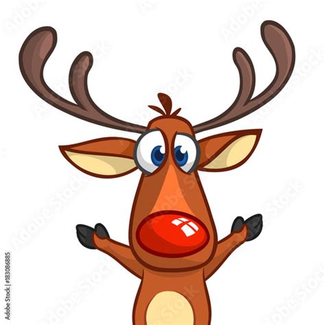 Happy Cartoon Christmas Rudolph Reindeer Pointing Hand Vector