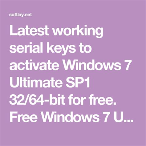 Latest Working Serial Keys To Activate Windows 7 Ultimate Sp1 3264 Bit
