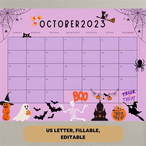 Editable October 2023 Calendar Spooky Halloween 2023 Planner Etsy