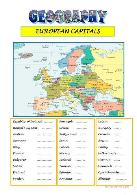 Add these free printable geography worksheets to your homeschool day to reinforce geography skills and for variety and fun. GEOGRAPHY worksheet - Free ESL printable worksheets made ...