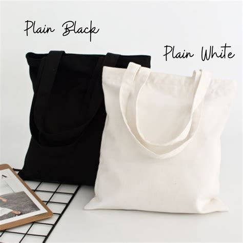 Plain White Canvas And Black Cotton Canvas Tote Bag Shopee Philippines