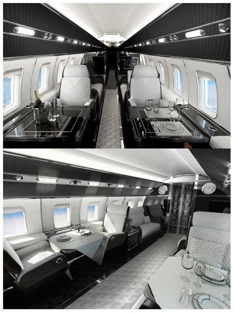 Modernistic White And Black Private Jet Interior Private Jet Interior