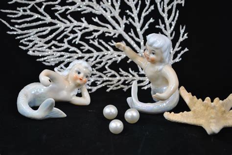 Set Of 2 Mermaid Candle Huggers In White Iridescent Ceramic Etsy