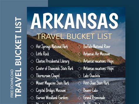 Free Editable Online Arkansas Travel Bucket List Template Uplabs