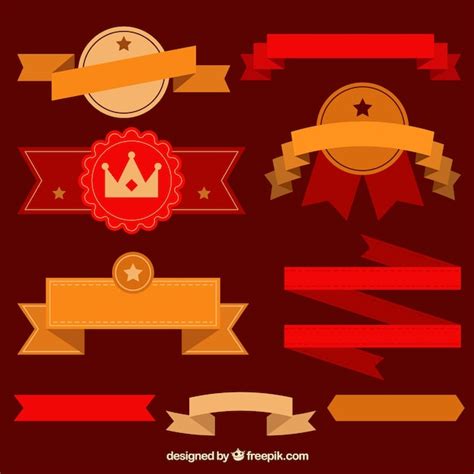 Free Vector Flat Badges And Ribbons In Three Colors