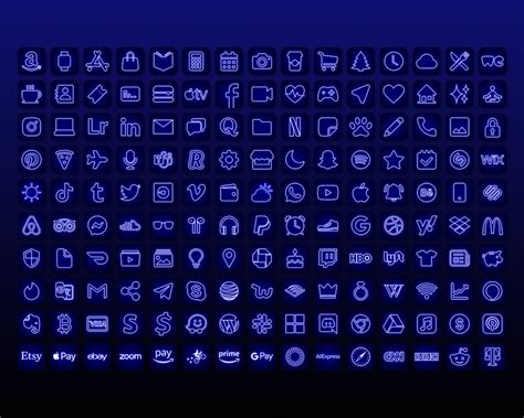 150 Dark Blue Neon App Icons Bundle Neon Aesthetic App Icons Etsy