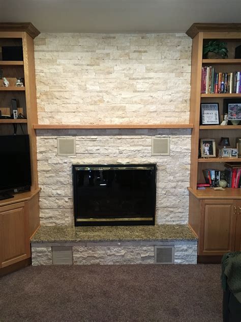 Fireplace That Was Brick Covered With Ledger Stone With A Honed