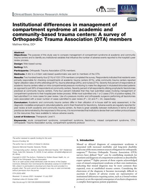 Pdf Institutional Differences In Management Of Compartment Syndrome
