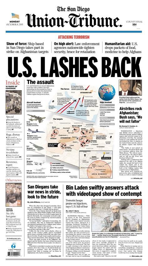 October 8, 2001: U.S. Strikes Back - The San Diego Union-Tribune