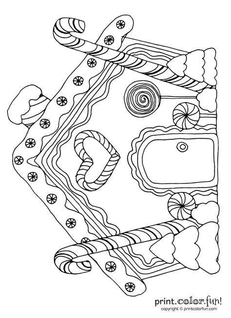 Gingerbread house candy coloring pages. Gingerbread house with candy canes - Coloring page - Print ...