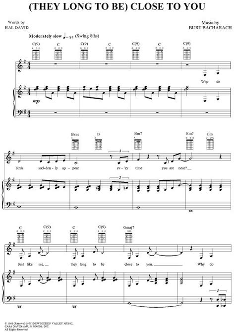 They Long To Be Close To You Sheet Music Printable Sheet Music