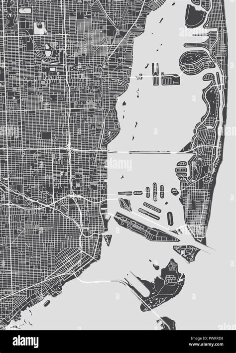 City Map Miami Monochrome Detailed Plan Vector Illustration Detailed
