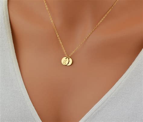 Personalized Disc Necklace Two Initial Necklace Gold Or Etsy