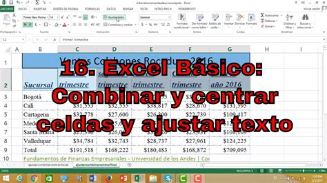 Combinar Y Centrar Celdas Y Ajustar Texto En Excel Episodio 16 Youtube