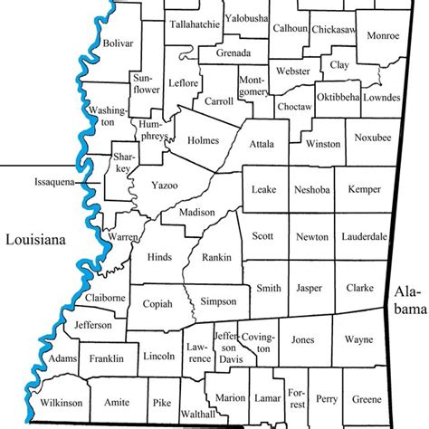 The 82 Counties In The State Of Mississippi Usa Modified From