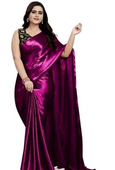 Party Wear Maroon Satin Silk Plain Saree With Blouse 55 M Separate Blouse Piece At Rs 550