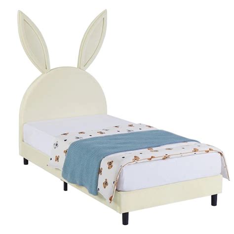 Vecelo Upholstered Twin Daybed Frame For Kids Beige Twin Platform Bed
