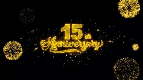 15th Happy Anniversary Golden Greeting Text Stock Footage Video 100