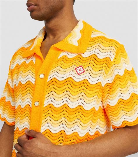 Mens Casablanca yellow Crochet Striped Shirt | Harrods UK